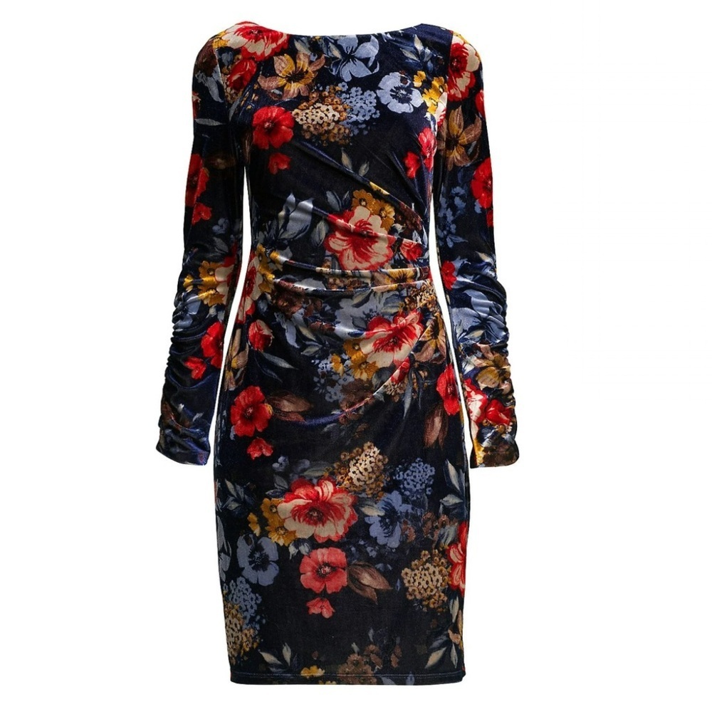 Vince Camuto Ruched Floral Velvet Mini Dress